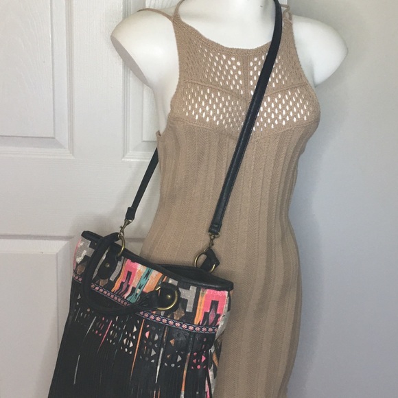 ICING Fringed Aztec Print Crossbody Tote - Picture 3 of 5